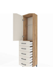 Arges Dolap Tek Raflı 5 Çekmeceli Tek Askılı 44x30x182 Çam-Aytaşı
