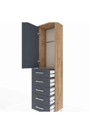 Arges Dolap Tek Raflı 5 Çekmeceli Tek Askılı 44x30x182 Çam-Antrasit