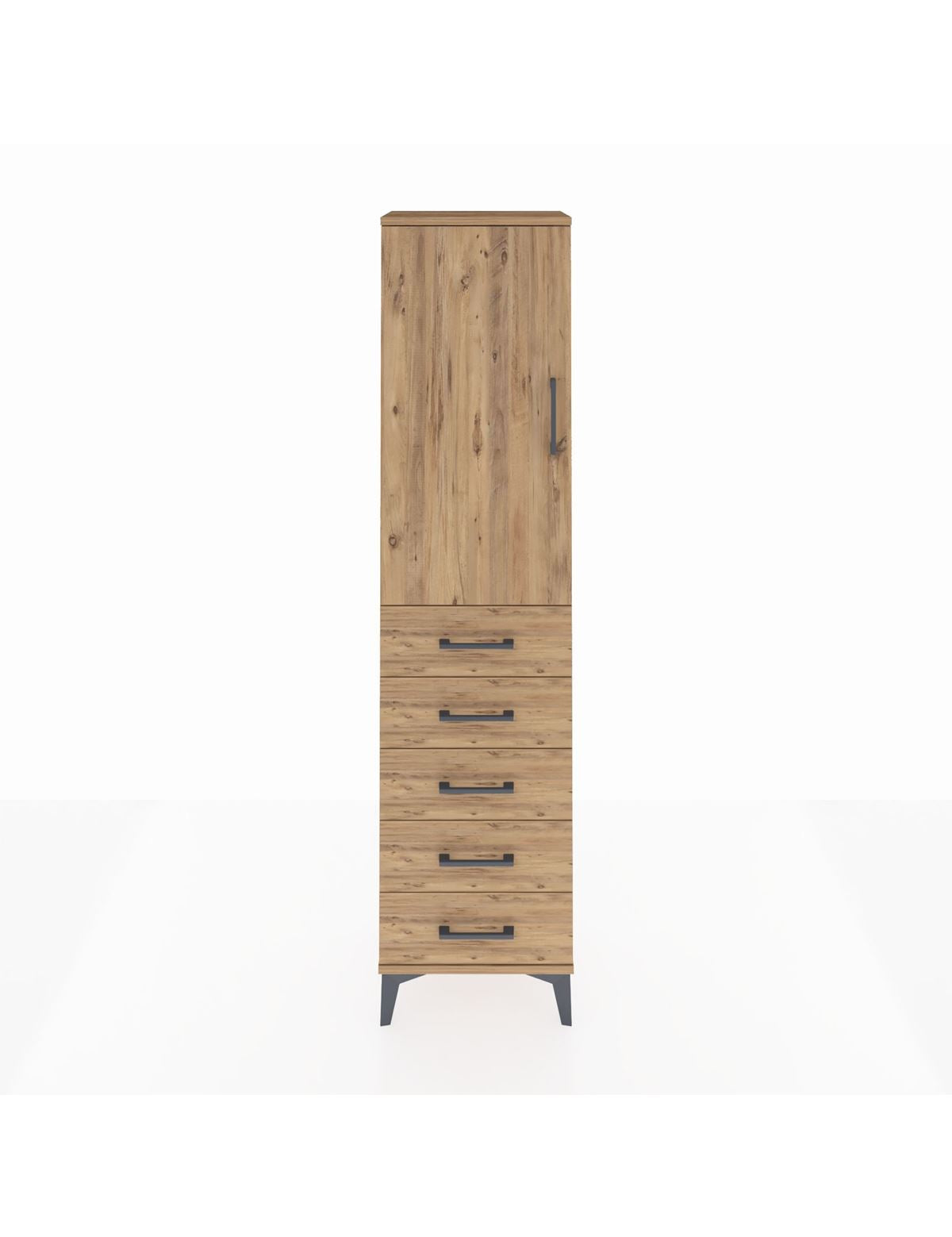 Arges Dolap Tek Raflı 5 Çekmeceli Tek Askılı 44x30x182 Çam-Çam