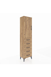 Arges Dolap Tek Raflı 5 Çekmeceli Tek Askılı 44x30x182 Çam-Çam