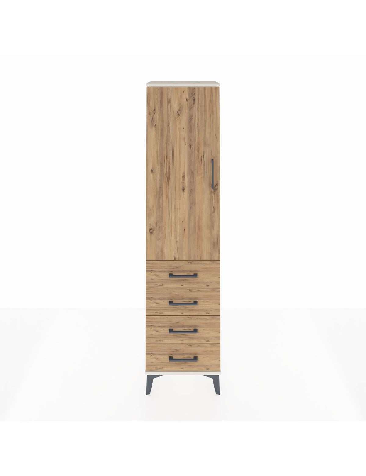 Arges Dolap Tek Raflı 4 Çekmeceli Tek Askılı 44x30x182 Aytaşı-Çam