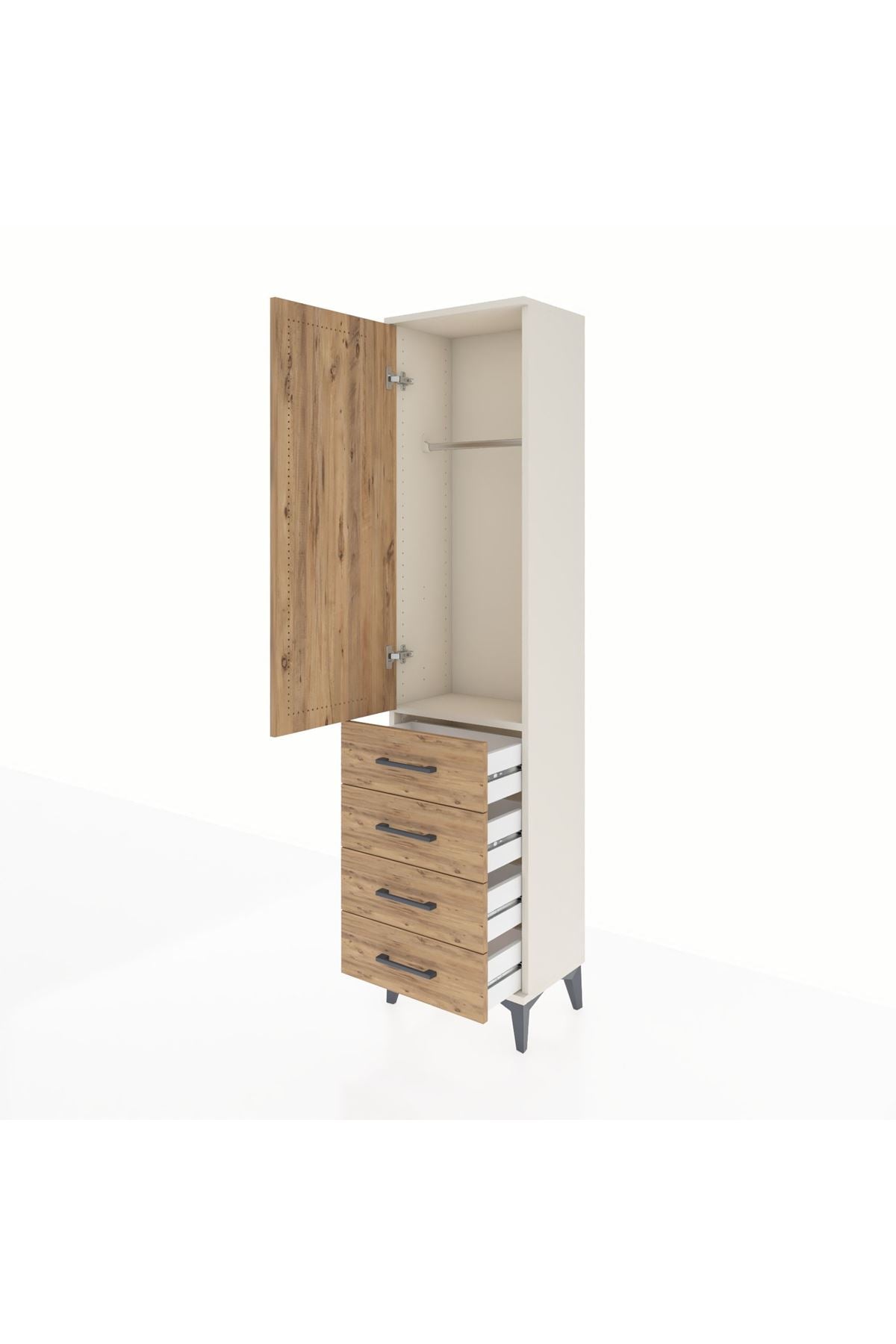 Arges Dolap Tek Raflı 4 Çekmeceli Tek Askılı 44x30x182 Aytaşı-Çam