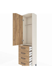 Arges Dolap Tek Raflı 4 Çekmeceli Tek Askılı 44x30x182 Aytaşı-Çam