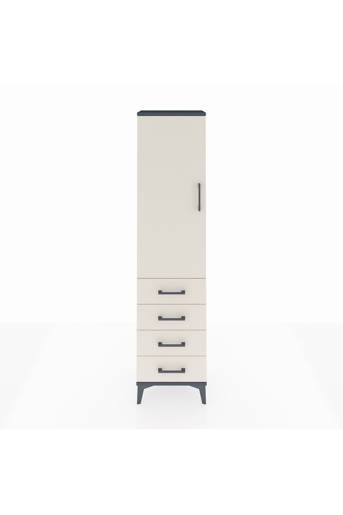 Arges Dolap Tek Raflı 4 Çekmeceli Tek Askılı 44x30x182 Antrasit-Aytaşı