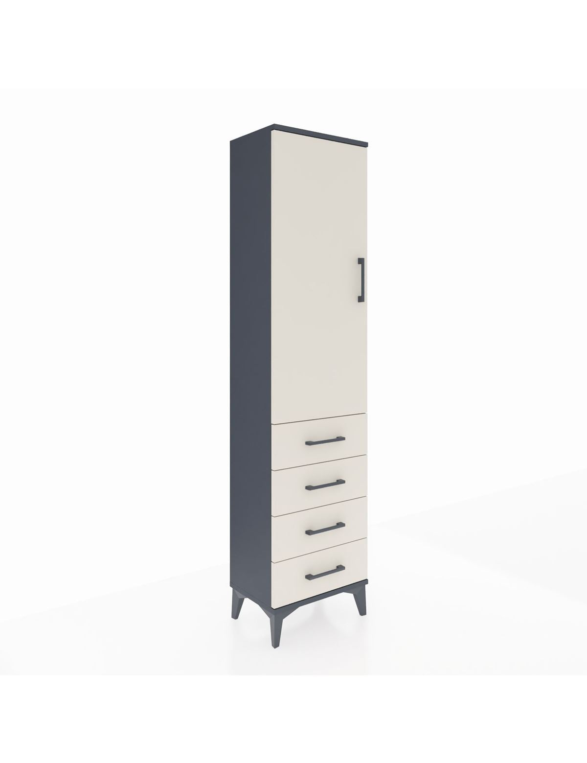 Arges Dolap Tek Raflı 4 Çekmeceli Tek Askılı 44x30x182 Antrasit-Aytaşı