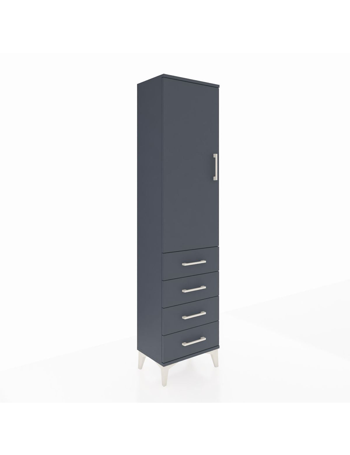 Arges Dolap Tek Raflı 4 Çekmeceli Tek Askılı 44x30x182 Antrasit-Antrasit