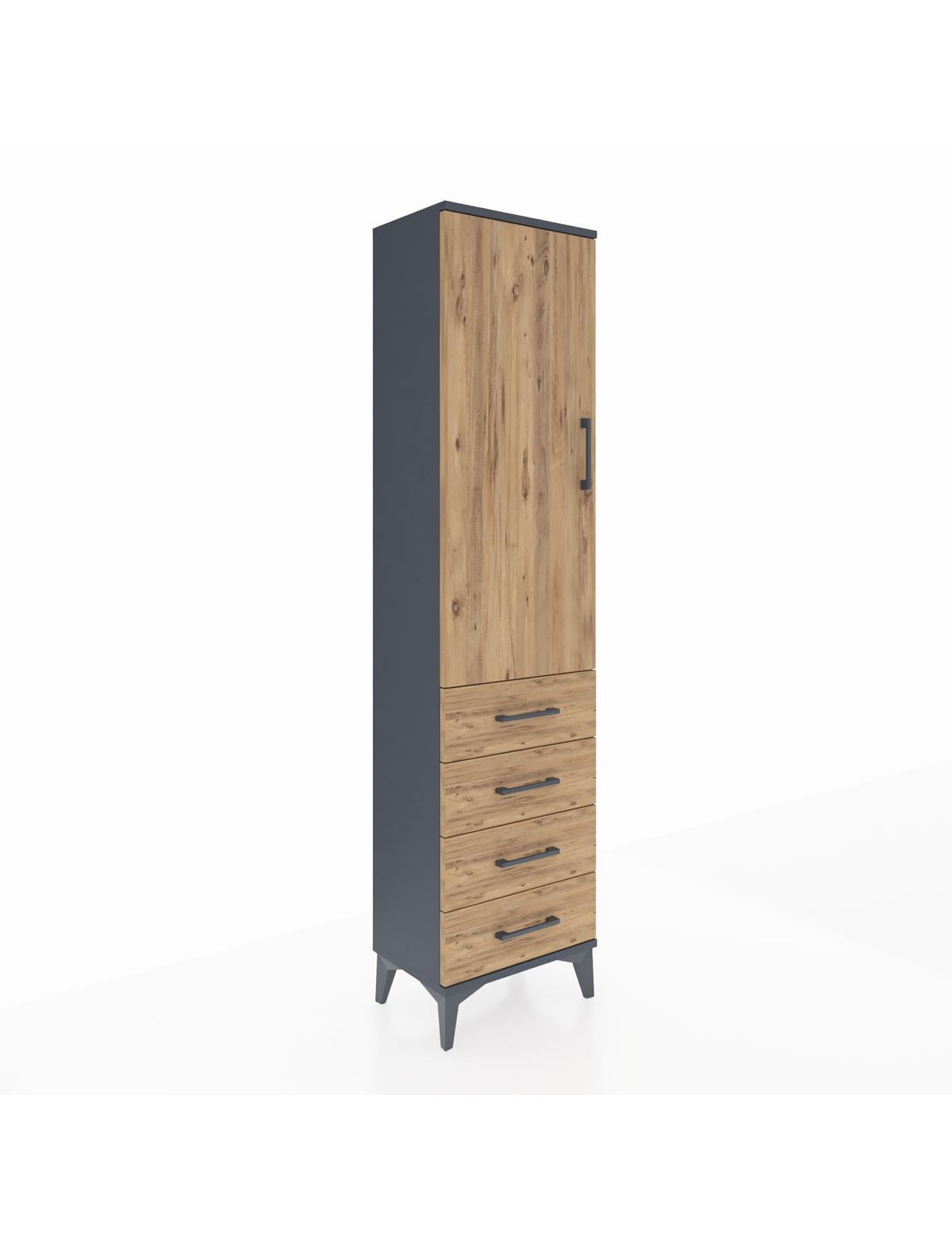 Arges Dolap Tek Raflı 4 Çekmeceli Tek Askılı 44x30x182 Antrasit-Çam