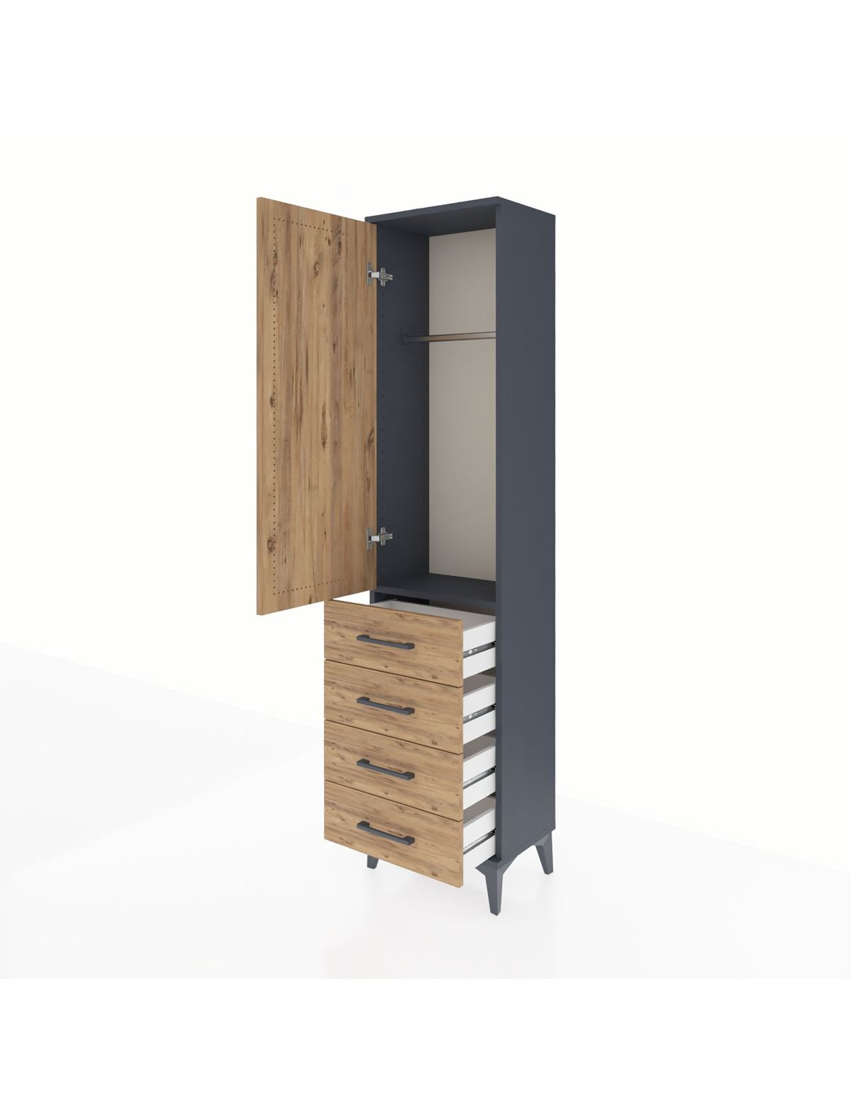 Arges Dolap Tek Raflı 4 Çekmeceli Tek Askılı 44x30x182 - S22M027V6A
