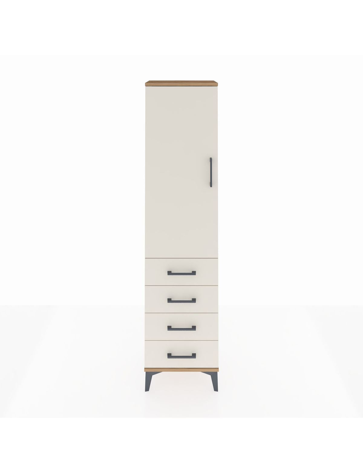 Arges Dolap Tek Raflı 4 Çekmeceli Tek Askılı 44x30x182 Çam-Aytaşı