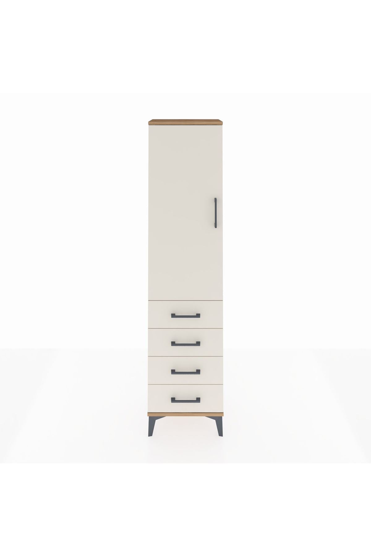 Arges Dolap Tek Raflı 4 Çekmeceli Tek Askılı 44x30x182 Çam-Aytaşı