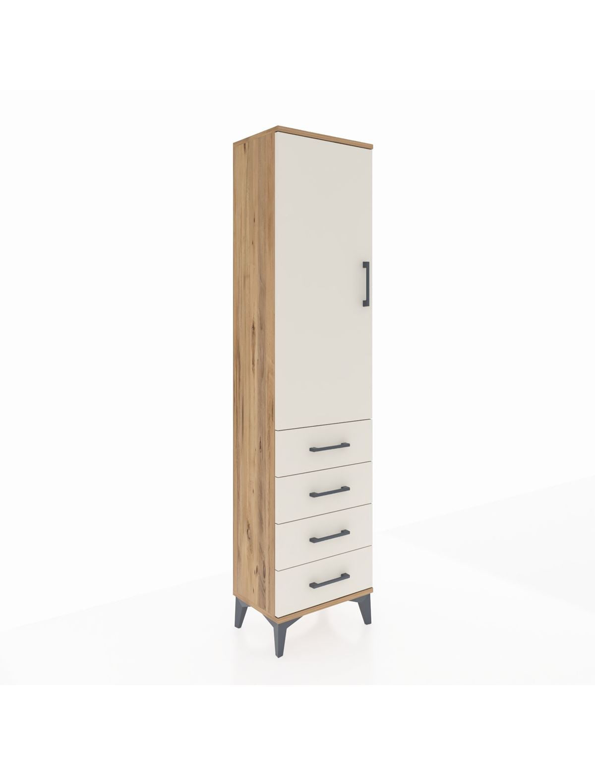 Arges Dolap Tek Raflı 4 Çekmeceli Tek Askılı 44x30x182 Çam-Aytaşı