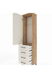 Arges Dolap Tek Raflı 4 Çekmeceli Tek Askılı 44x30x182 Çam-Aytaşı