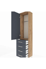 Arges Dolap Tek Raflı 4 Çekmeceli Tek Askılı 44x30x182 Çam-Antrasit