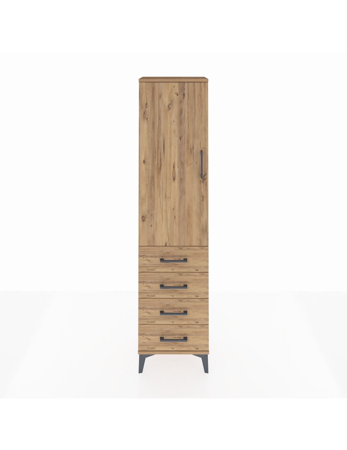 Arges Dolap Tek Raflı 4 Çekmeceli Tek Askılı 44x30x182 Çam-Çam