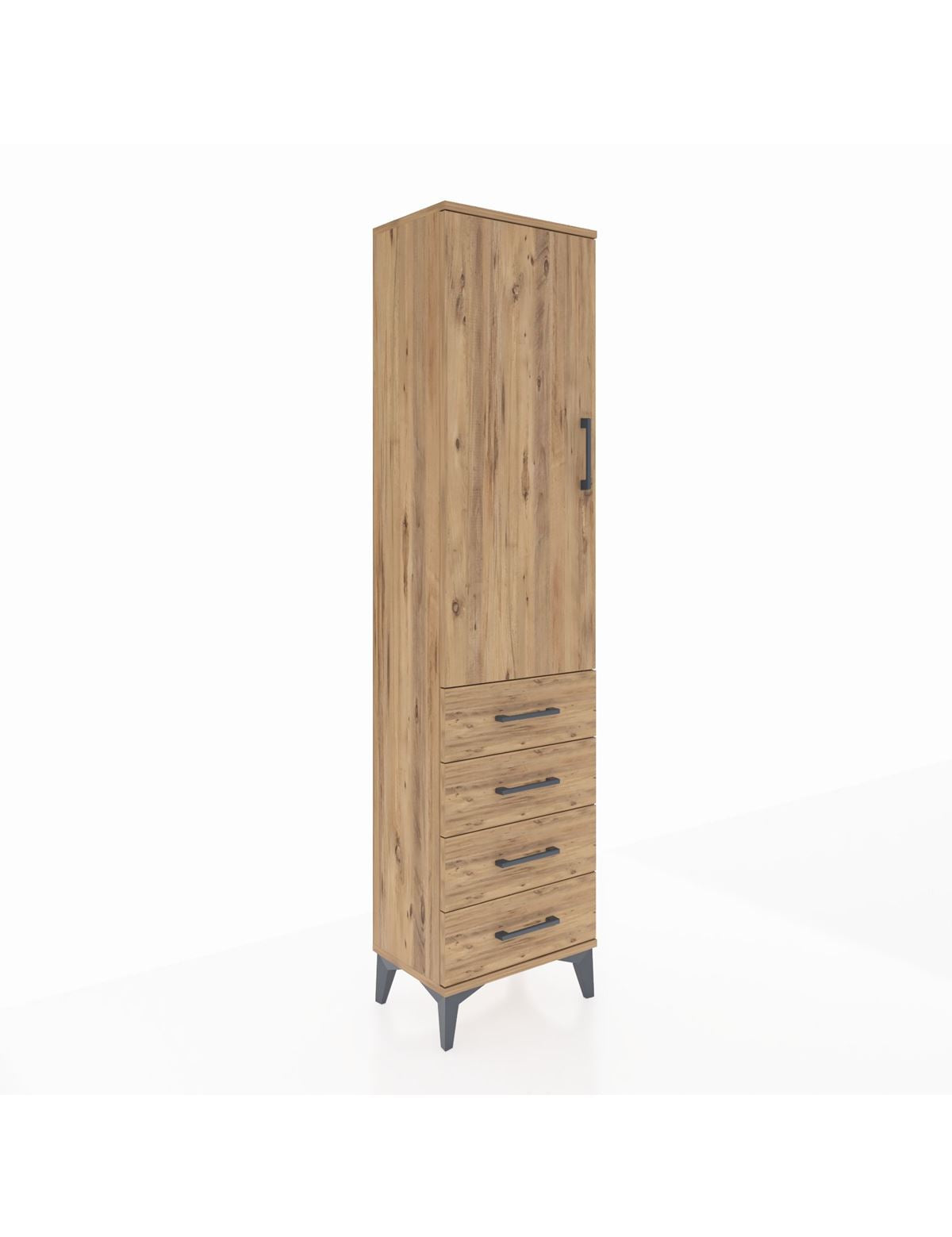 Arges Dolap Tek Raflı 4 Çekmeceli Tek Askılı 44x30x182 Çam-Çam