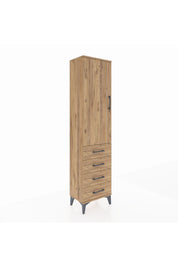 Arges Dolap Tek Raflı 4 Çekmeceli Tek Askılı 44x30x182 Çam-Çam