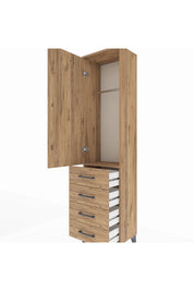 Arges Dolap Tek Raflı 4 Çekmeceli Tek Askılı 44x30x182 Çam-Çam