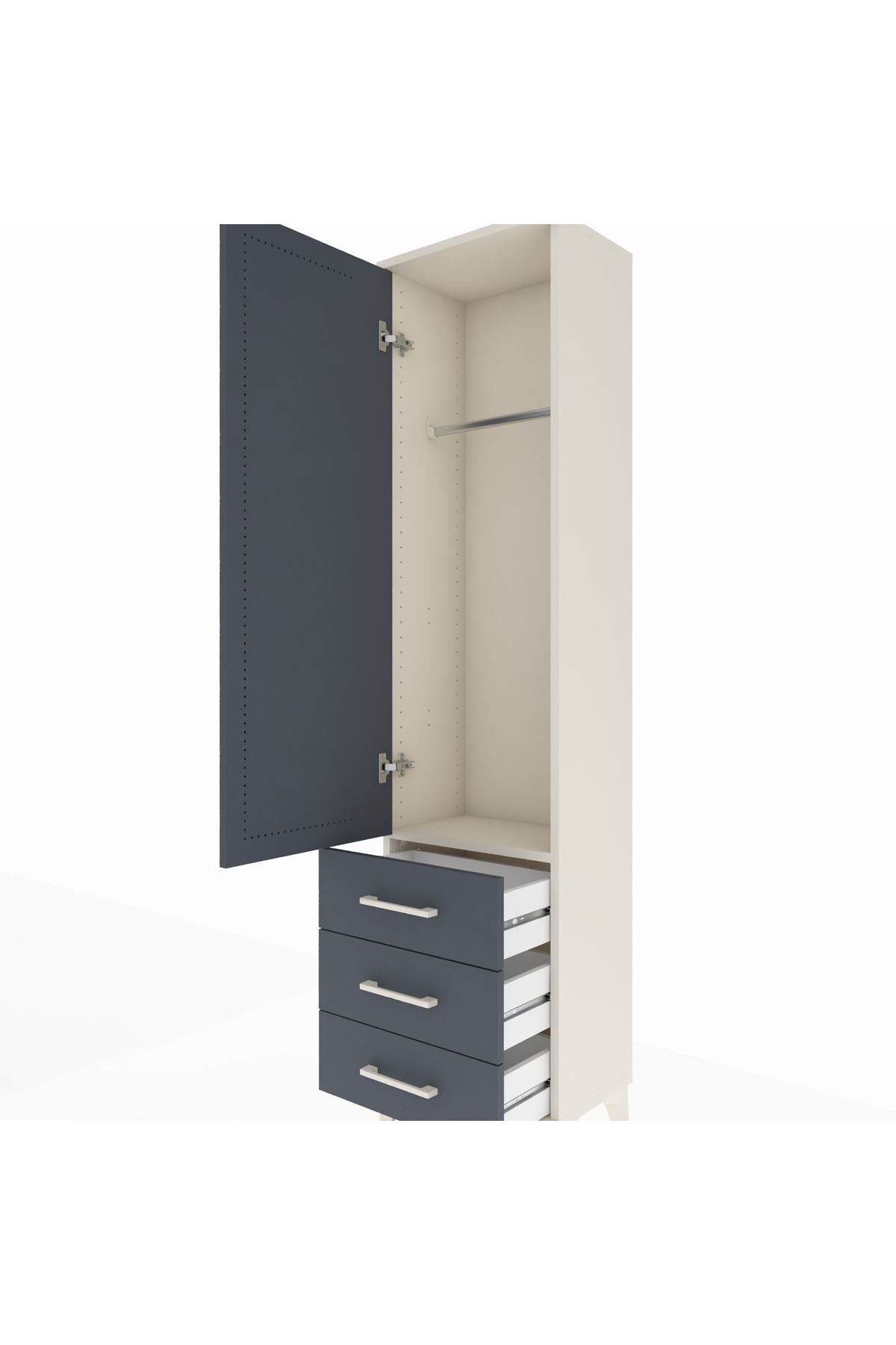 Arges Dolap Tek Raflı 3 Çekmeceli Tek Askılı 44x30x182 Aytaşı-Antrasit