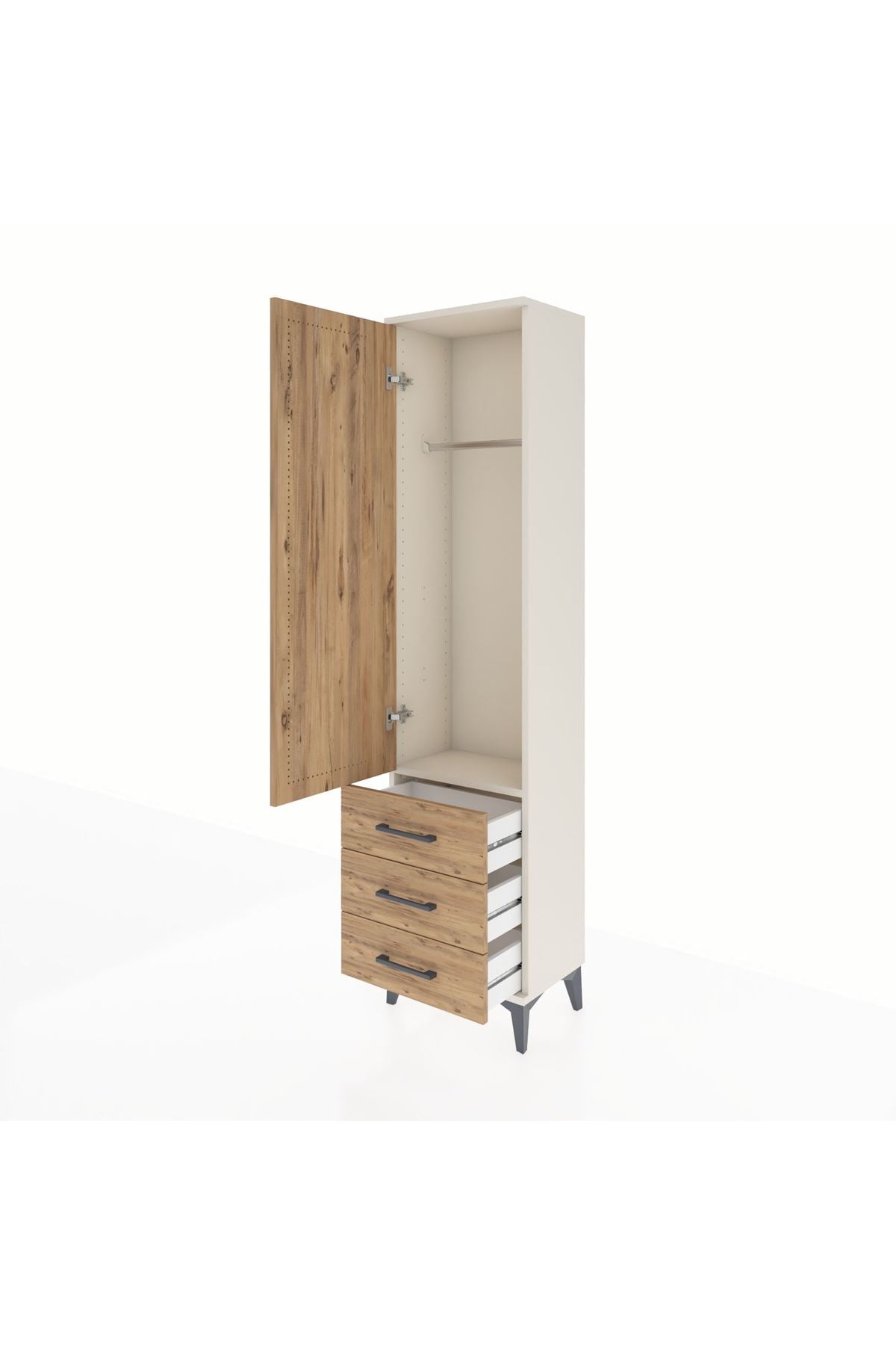 Arges Dolap Tek Raflı 3 Çekmeceli Tek Askılı 44x30x182 Aytaşı-Çam