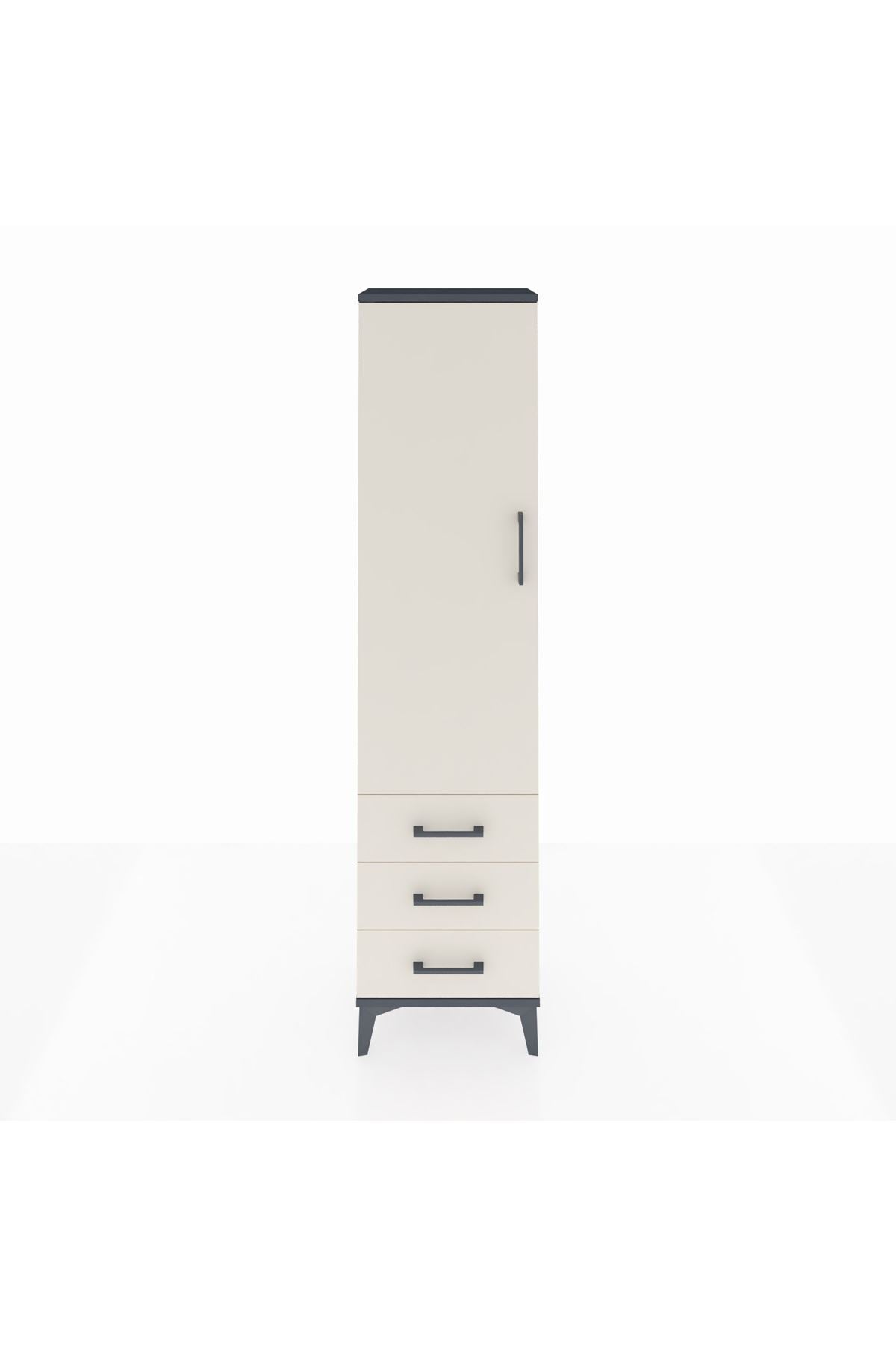 Arges Dolap Tek Raflı 3 Çekmeceli Tek Askılı 44x30x182 Antrasit-Aytaşı