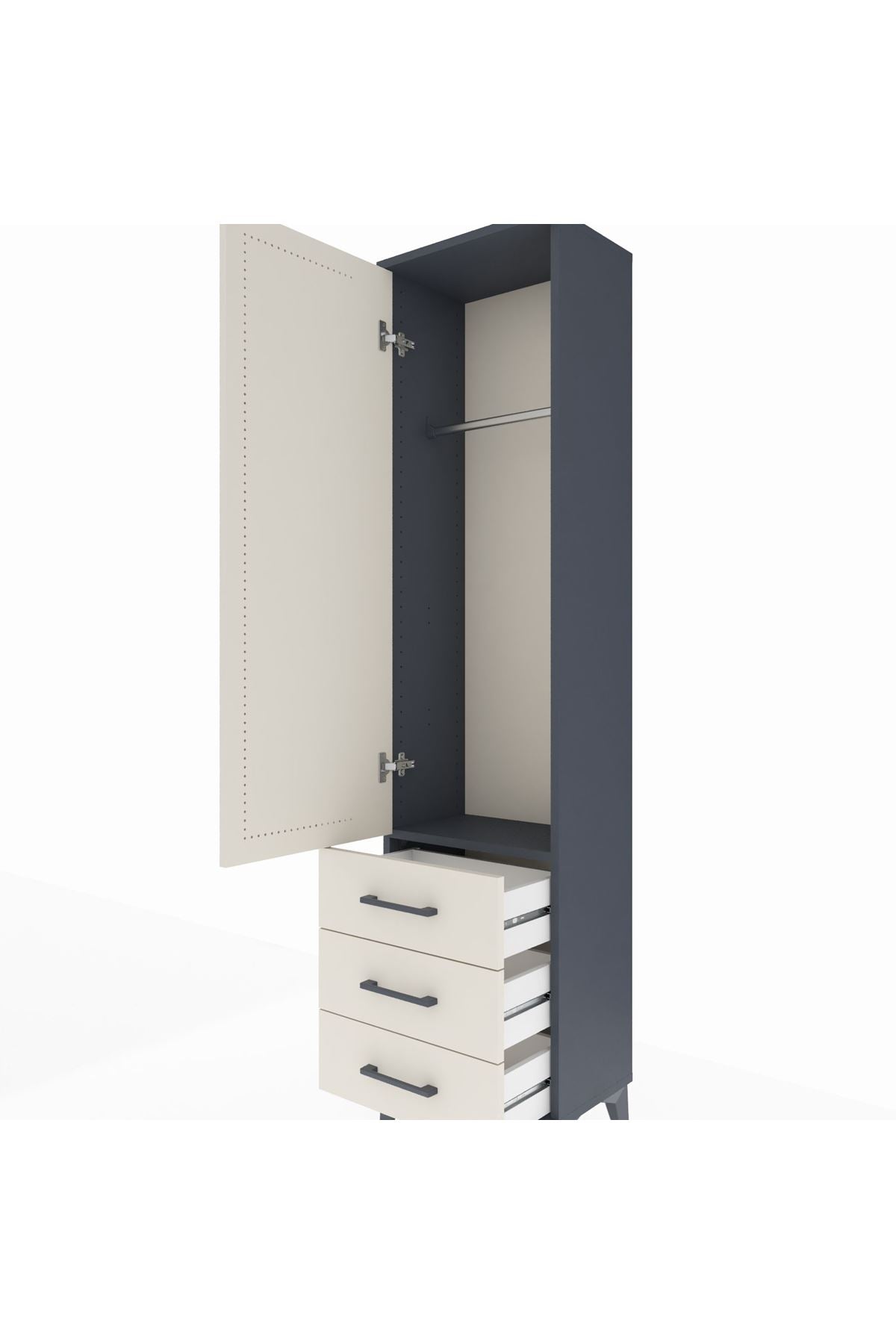Arges Dolap Tek Raflı 3 Çekmeceli Tek Askılı 44x30x182 Antrasit-Aytaşı