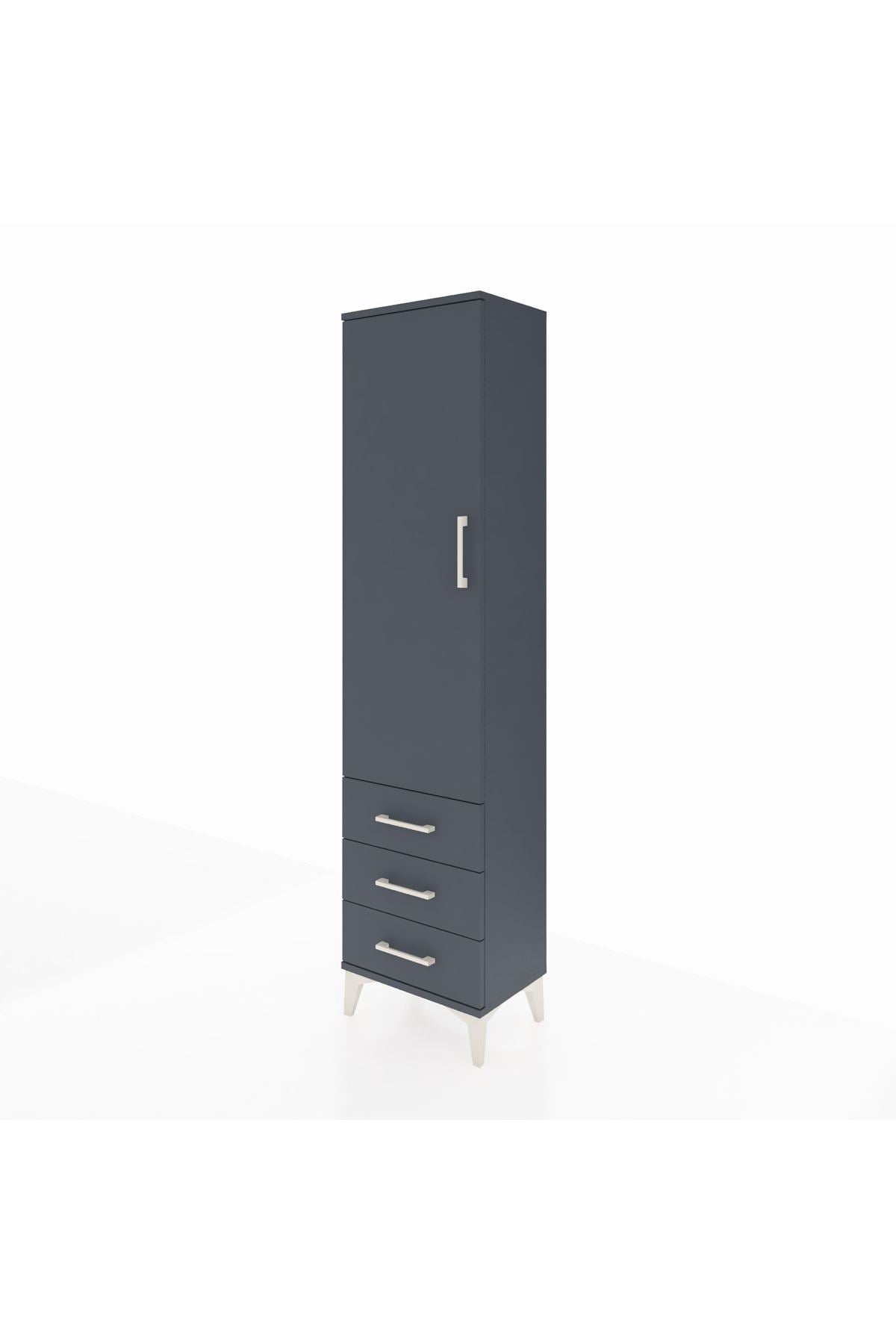 Arges Dolap Tek Raflı 3 Çekmeceli Tek Askılı 44x30x182 Antrasit-Antrasit