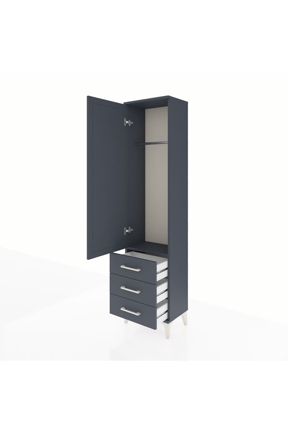 Arges Dolap Tek Raflı 3 Çekmeceli Tek Askılı 44x30x182 Antrasit-Antrasit