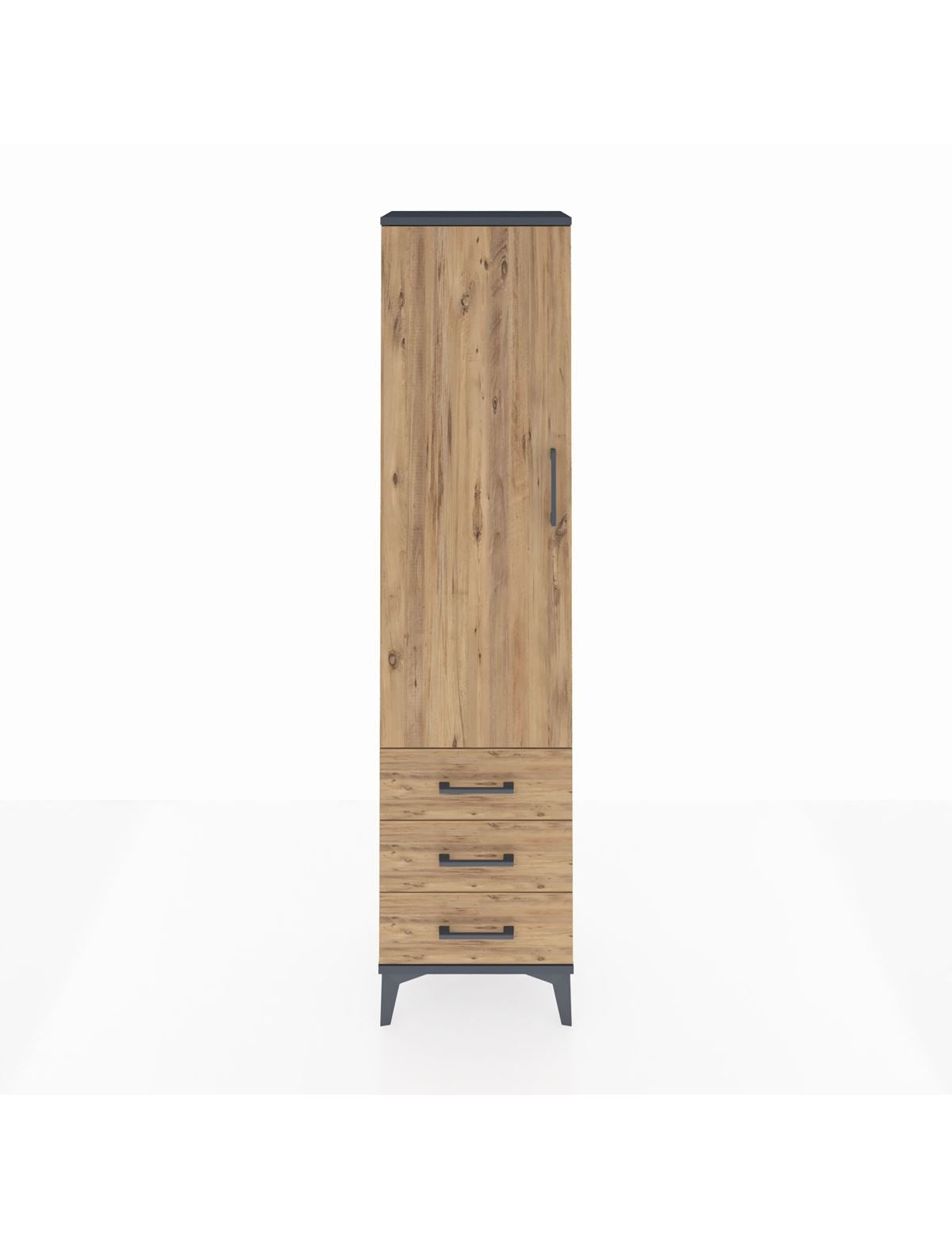 Arges Dolap Tek Raflı 3 Çekmeceli Tek Askılı 44x30x182 Antrasit-Çam
