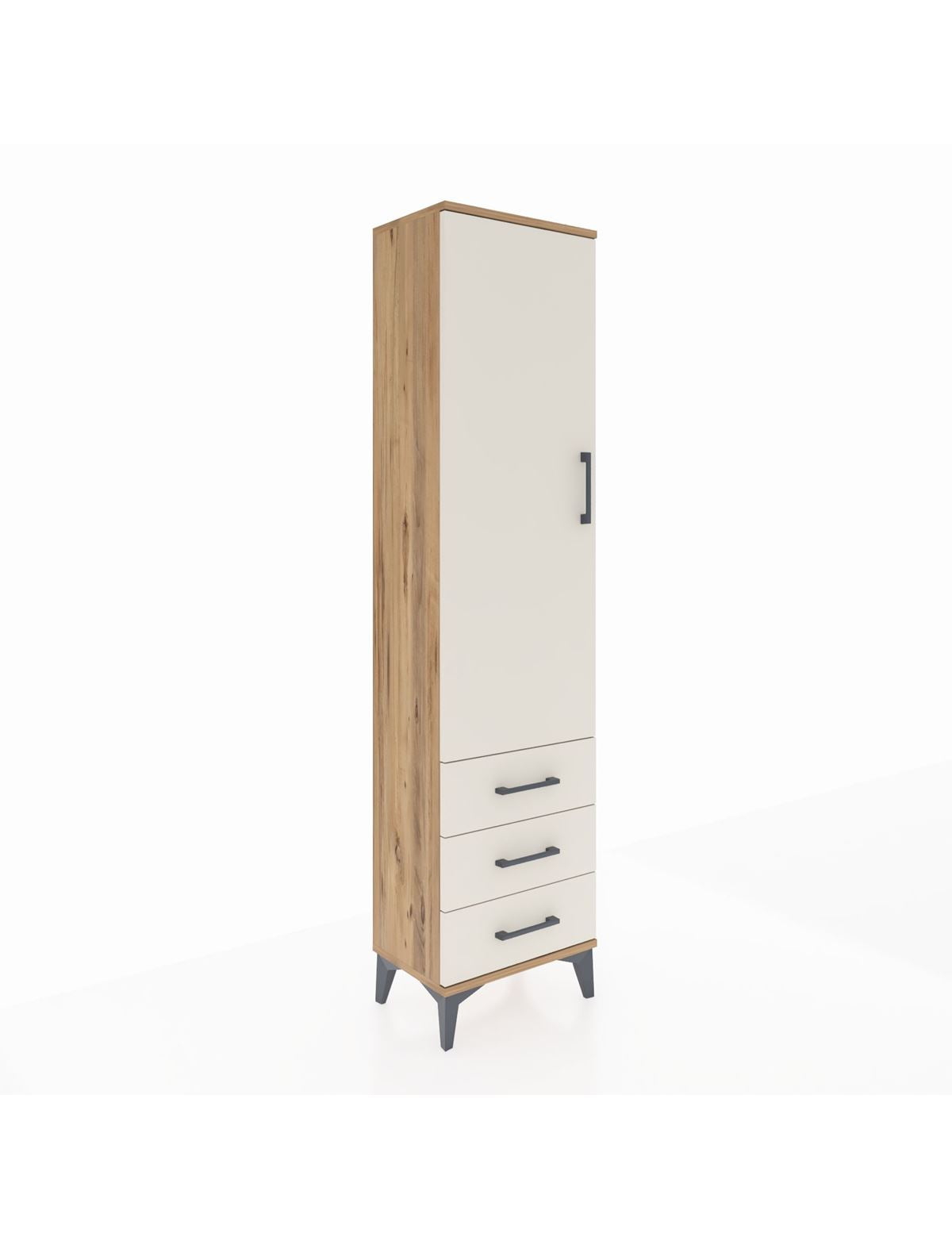 Arges Dolap Tek Raflı 3 Çekmeceli Tek Askılı 44x30x182 Çam-Aytaşı