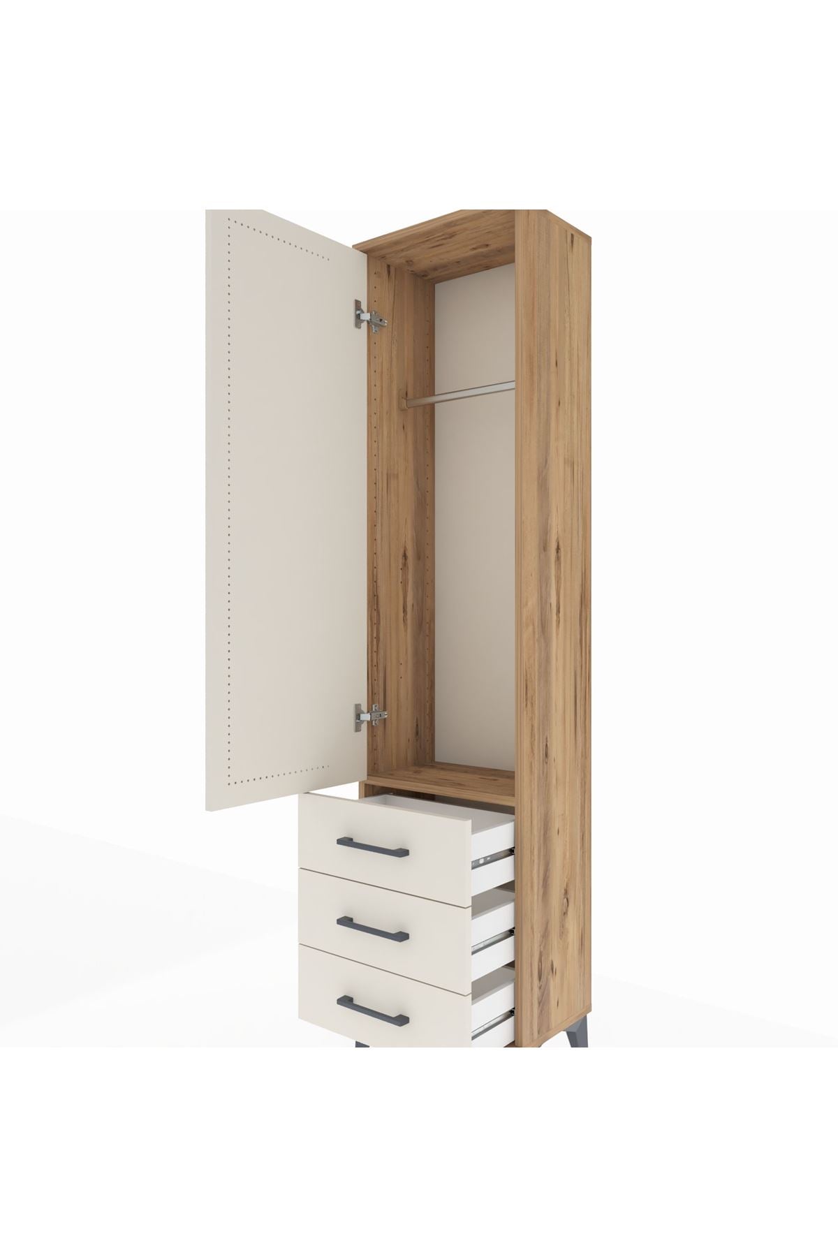 Arges Dolap Tek Raflı 3 Çekmeceli Tek Askılı 44x30x182 Çam-Aytaşı