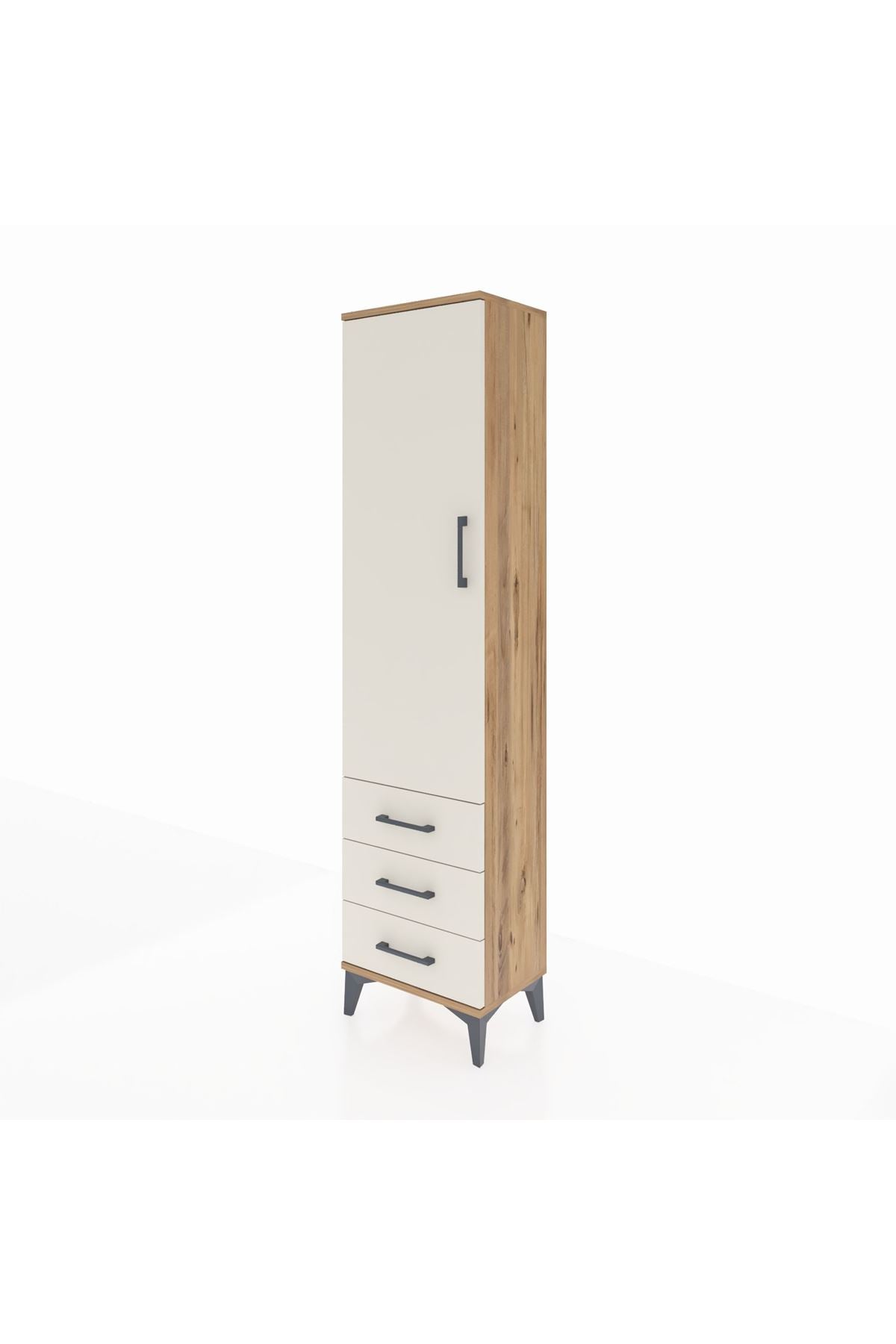 Arges Dolap Tek Raflı 3 Çekmeceli Tek Askılı 44x30x182 Çam-Aytaşı