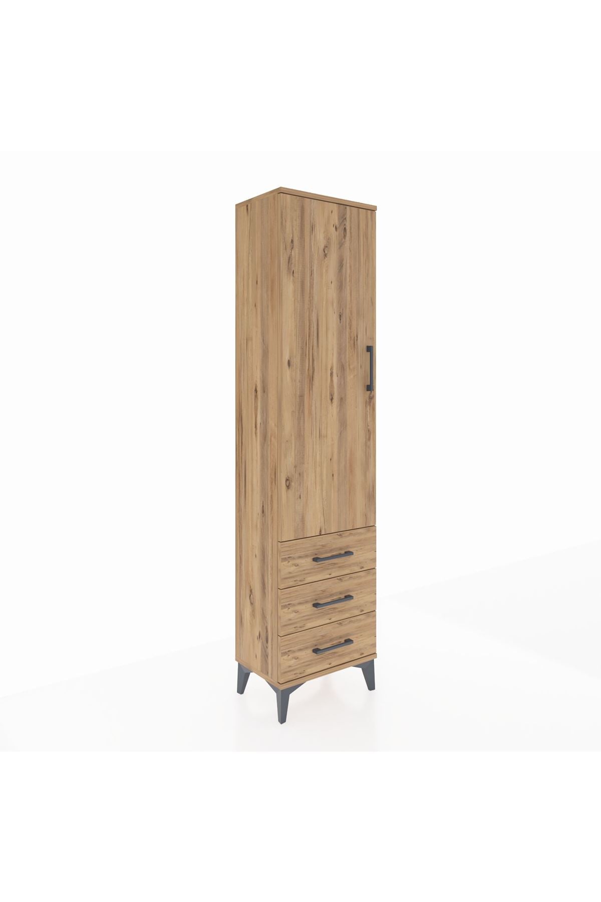 Arges Dolap Tek Raflı 3 Çekmeceli Tek Askılı 44x30x182 Çam-Çam