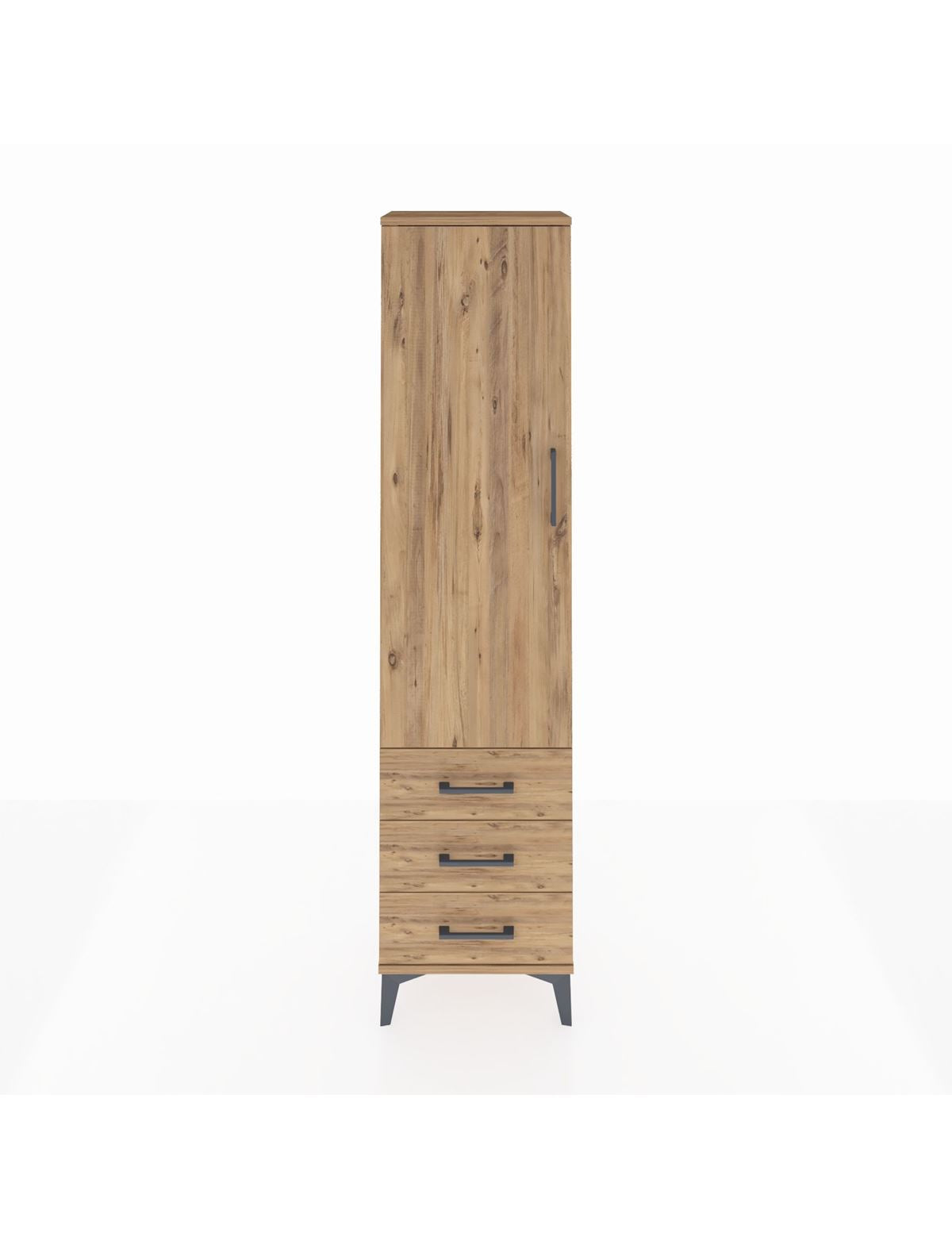 Arges Dolap Tek Raflı 3 Çekmeceli Tek Askılı 44x30x182 Çam-Çam