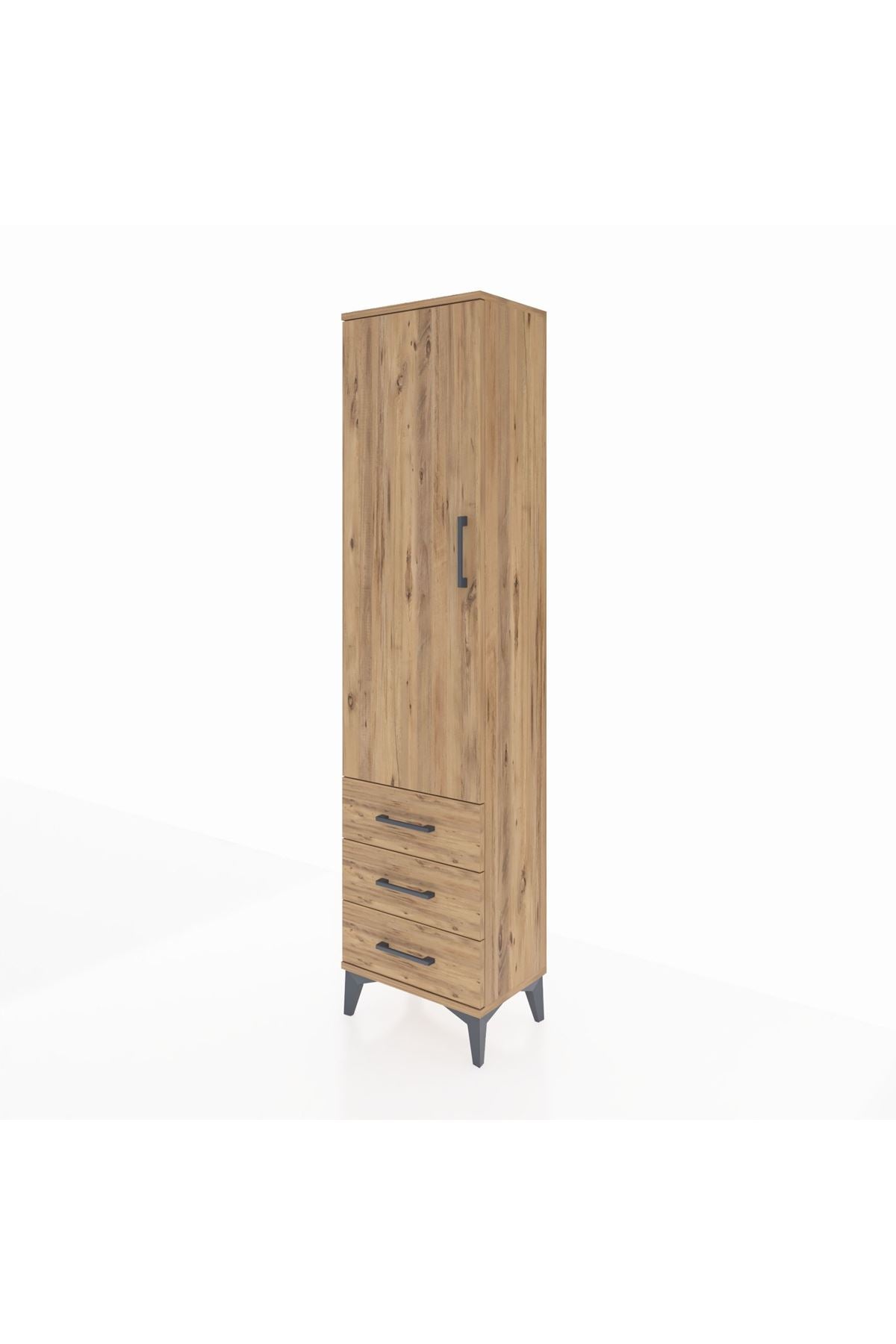 Arges Dolap Tek Raflı 3 Çekmeceli Tek Askılı 44x30x182 Çam-Çam