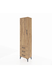 Arges Dolap Tek Raflı 3 Çekmeceli Tek Askılı 44x30x182 Çam-Çam