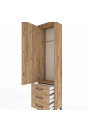 Arges Dolap Tek Raflı 3 Çekmeceli Tek Askılı 44x30x182 Çam-Çam