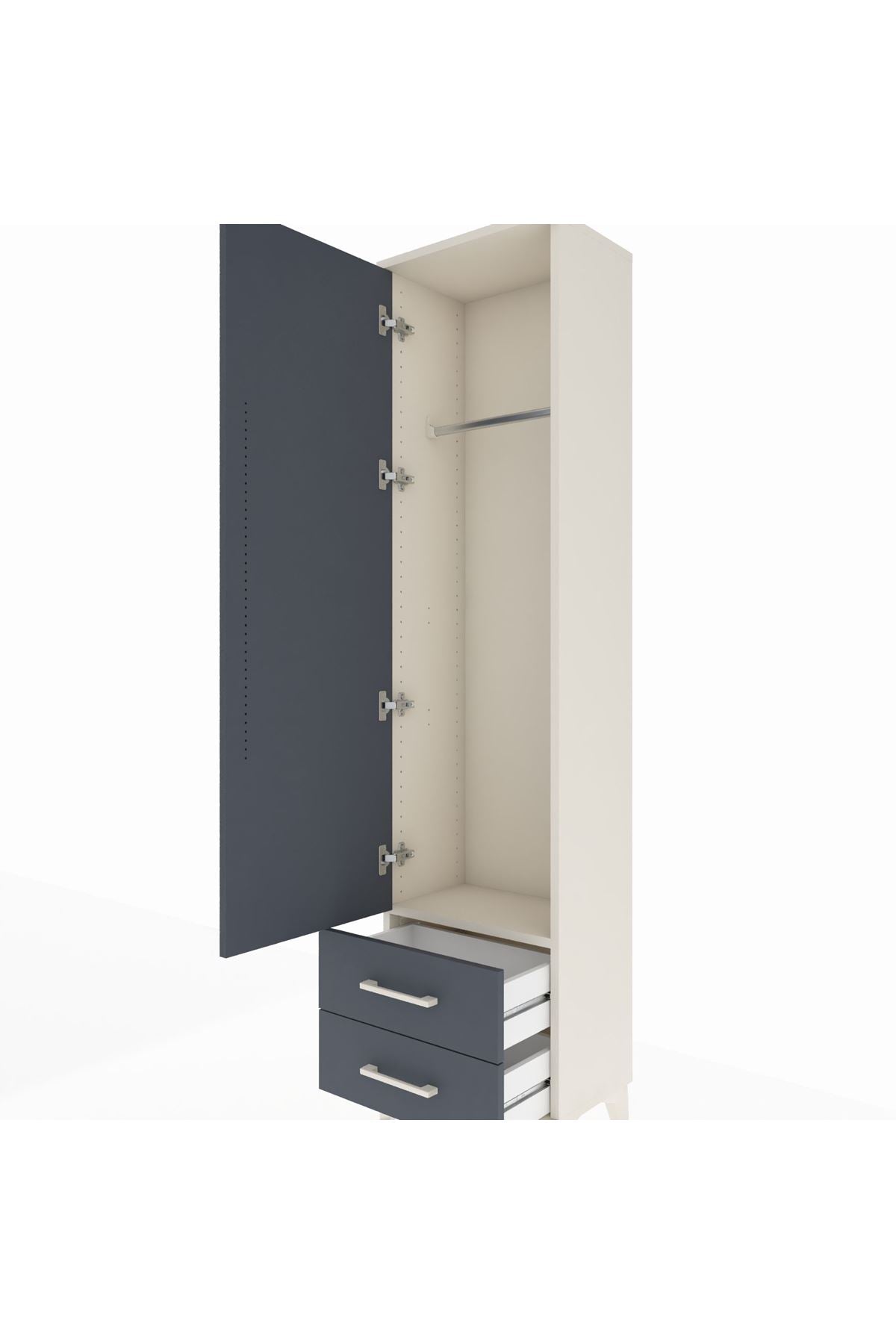 Arges Dolap Tek Raflı 2 Çekmeceli Tek Askılı 44x30x182 Aytaşı-Antrasit