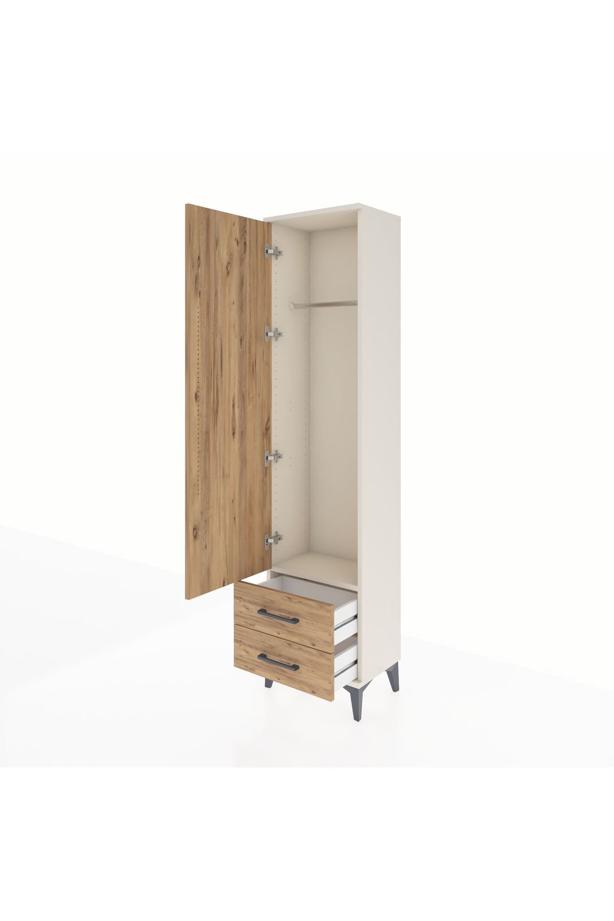 Arges Dolap Tek Raflı 2 Çekmeceli Tek Askılı 44x30x182 Aytaşı-Çam