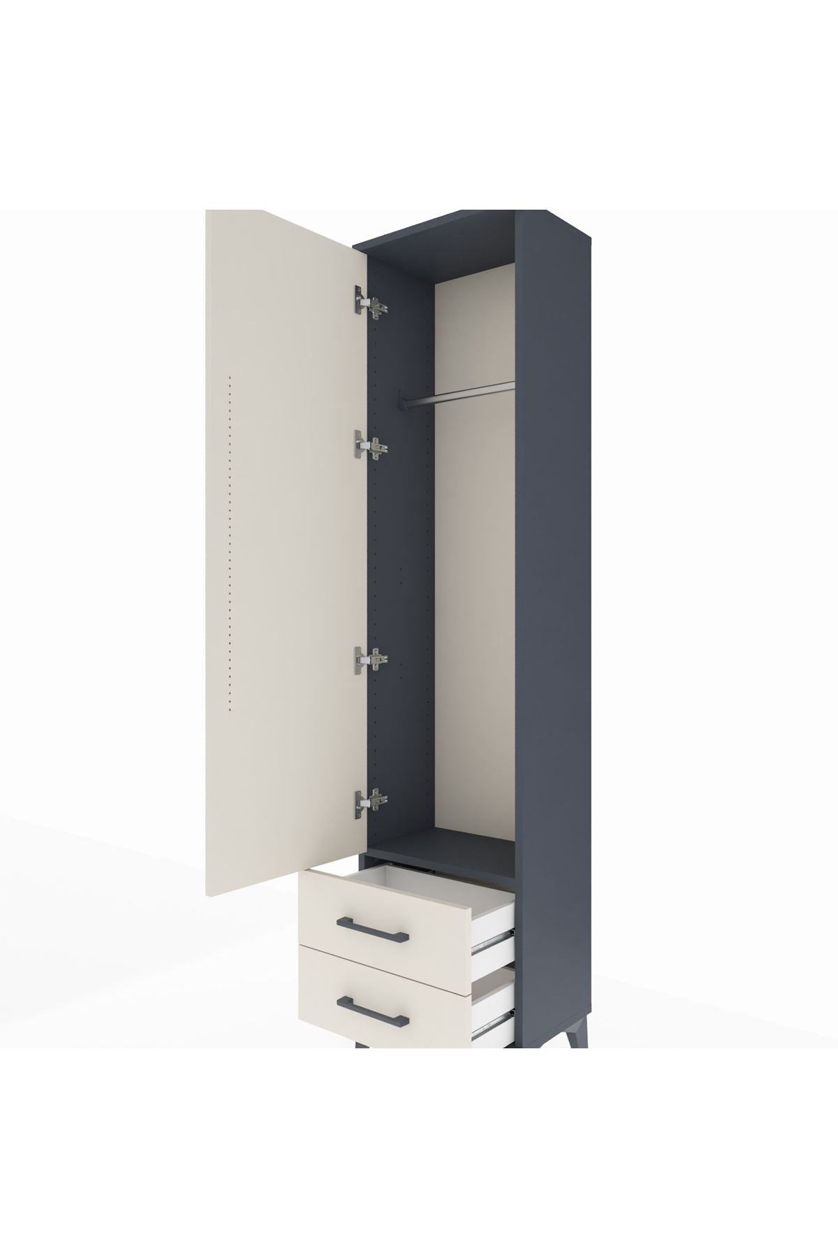 Arges Dolap Tek Raflı 2 Çekmeceli Tek Askılı 44x30x182 Antrasit-Aytaşı