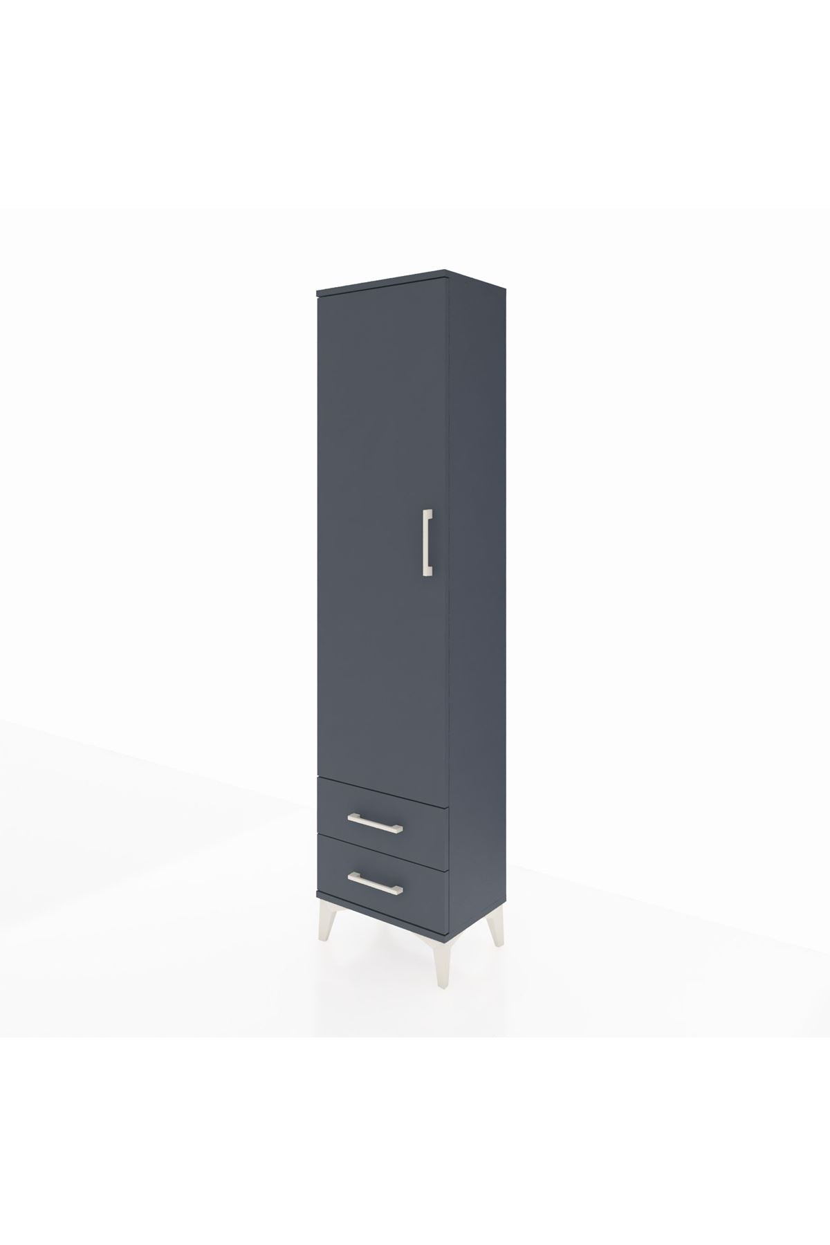 Arges Dolap Tek Raflı 2 Çekmeceli Tek Askılı 44x30x182 Antrasit-Antrasit