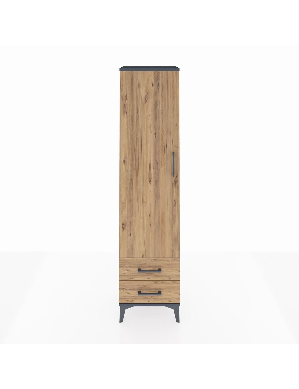 Arges Dolap Tek Raflı 2 Çekmeceli Tek Askılı 44x30x182 Antrasit-Çam