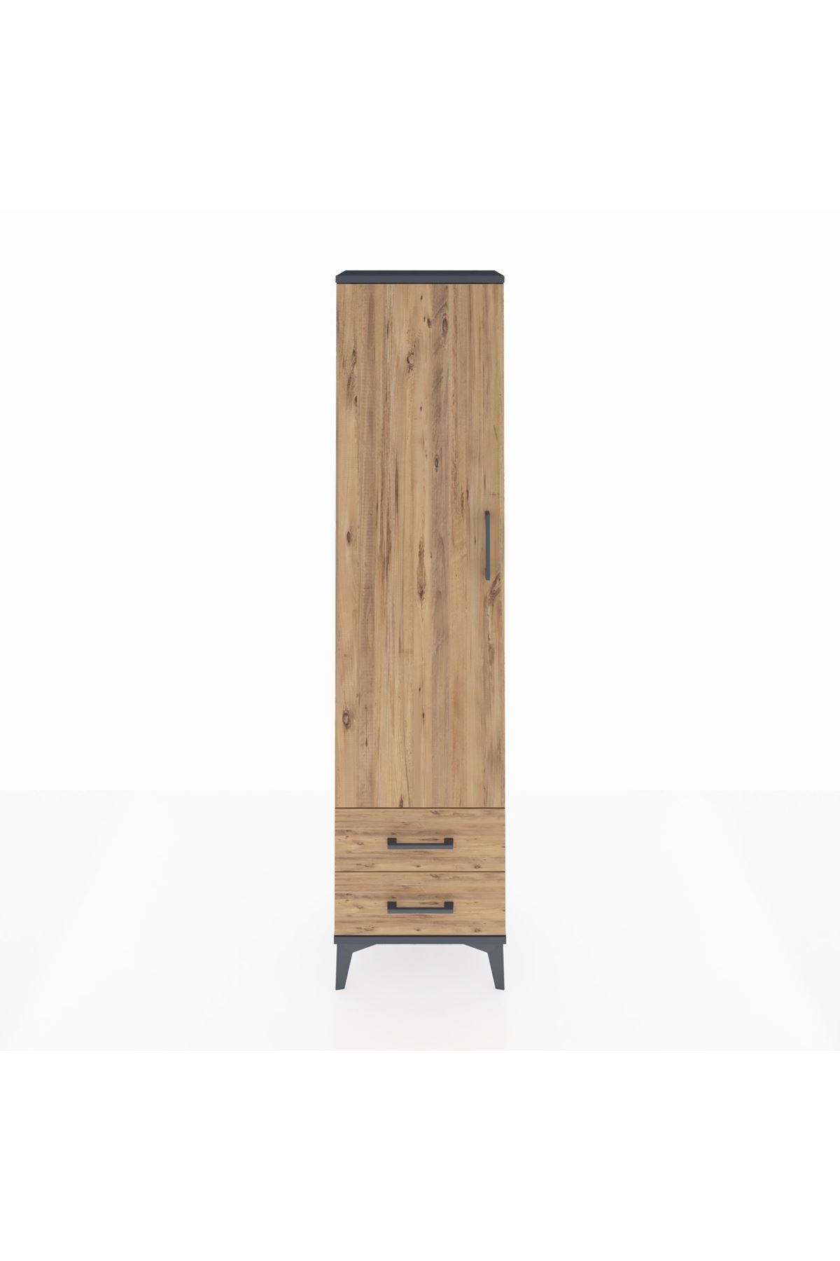 Arges Dolap Tek Raflı 2 Çekmeceli Tek Askılı 44x30x182 Antrasit-Çam