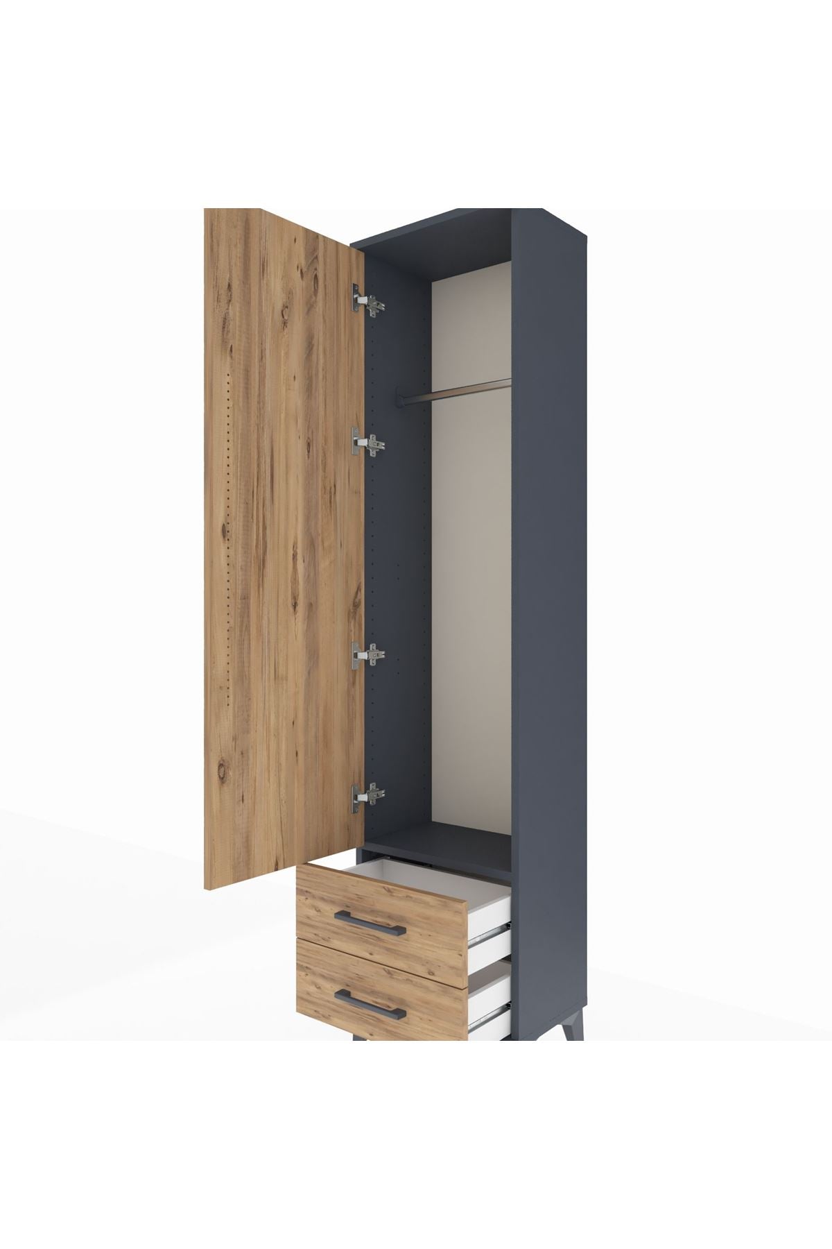 Arges Dolap Tek Raflı 2 Çekmeceli Tek Askılı 44x30x182 Antrasit-Çam