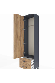 Arges Dolap Tek Raflı 2 Çekmeceli Tek Askılı 44x30x182 Antrasit-Çam
