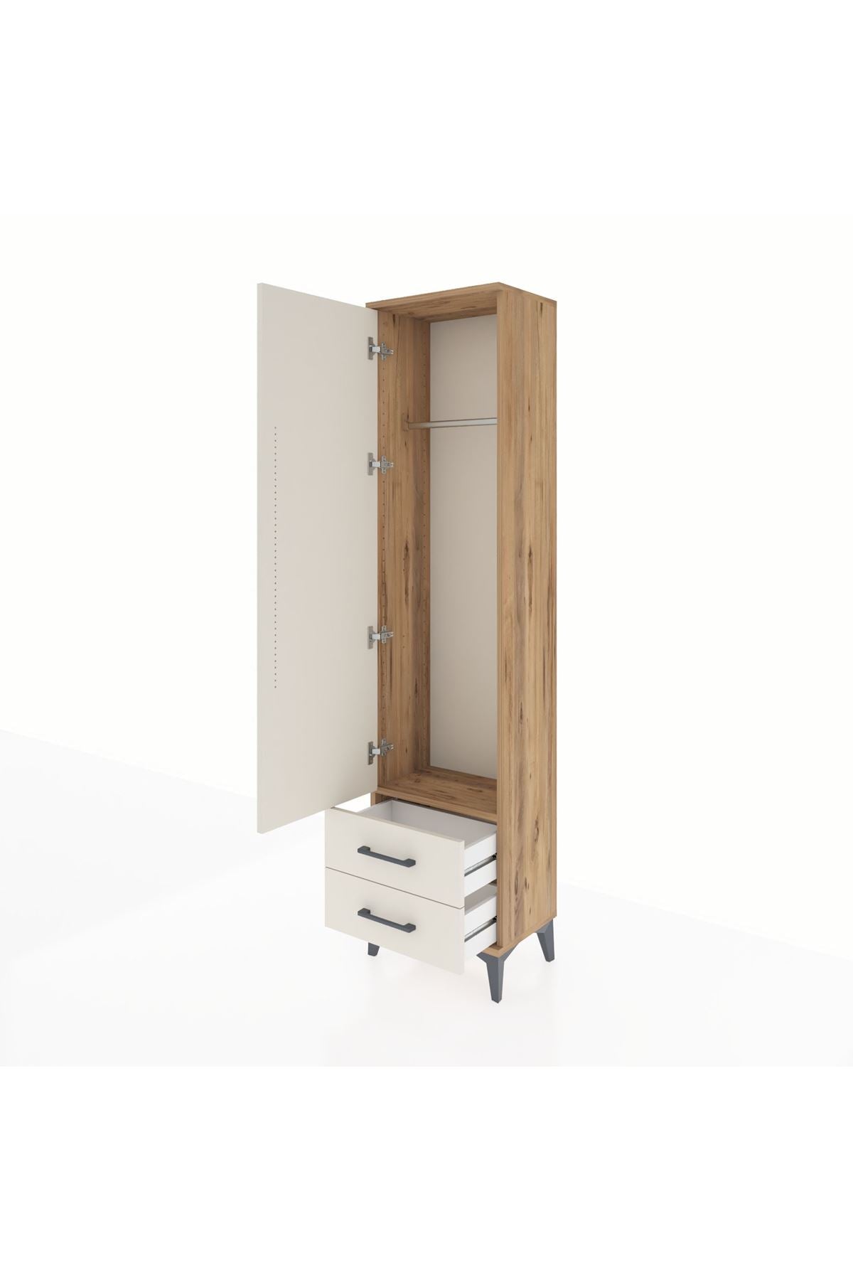 Arges Dolap Tek Raflı 2 Çekmeceli Tek Askılı 44x30x182 Çam-Aytaşı