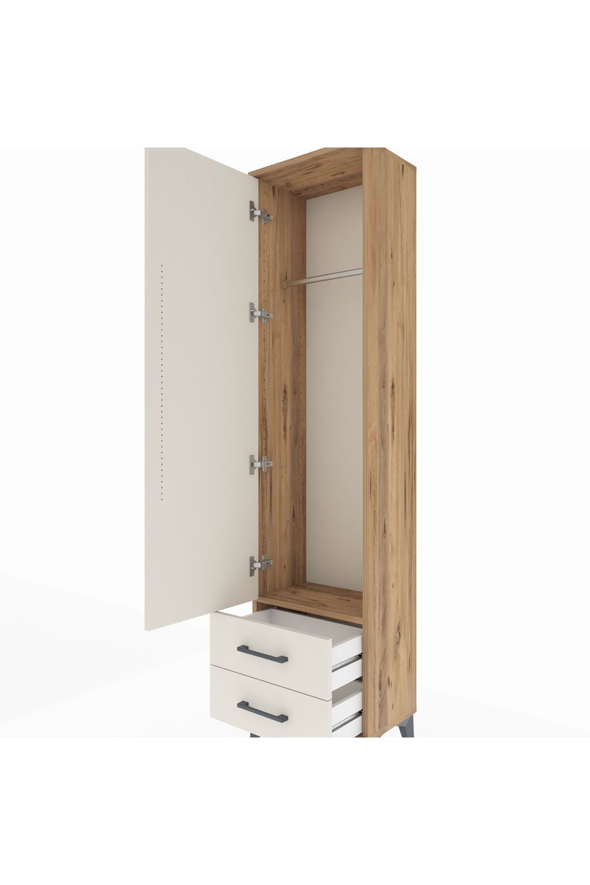 Arges Dolap Tek Raflı 2 Çekmeceli Tek Askılı 44x30x182 Çam-Aytaşı