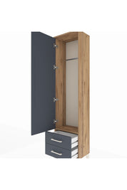 Arges Dolap Tek Raflı 2 Çekmeceli Tek Askılı 44x30x182 Çam-Antrasit