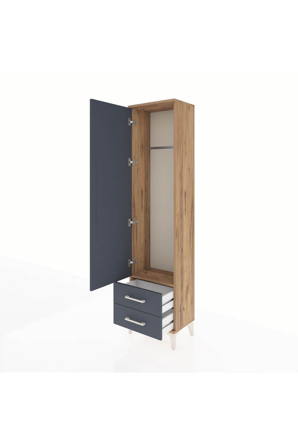 Arges Dolap Tek Raflı 2 Çekmeceli Tek Askılı 44x30x182 Çam-Antrasit