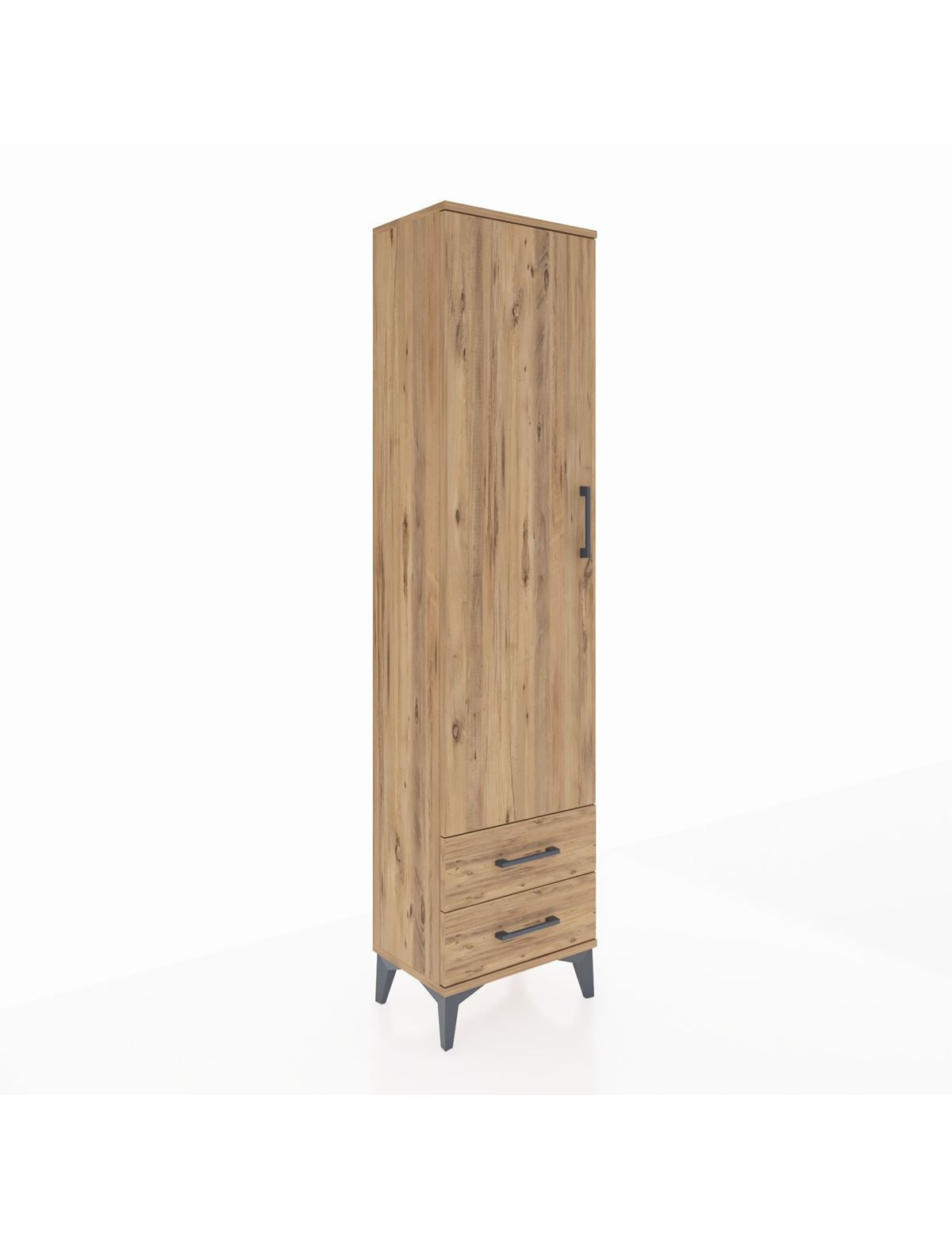 Arges Dolap Tek Raflı 2 Çekmeceli Tek Askılı 44x30x182 Çam-Çam