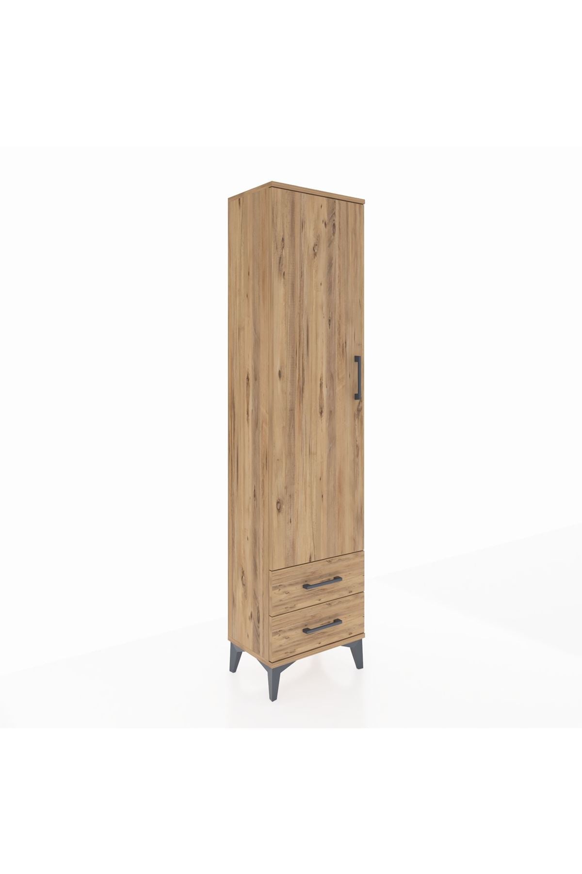 Arges Dolap Tek Raflı 2 Çekmeceli Tek Askılı 44x30x182 Çam-Çam